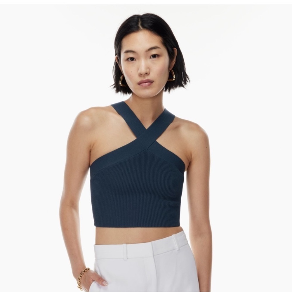 Aritzia Babaton Sculpt Knit Criss Cross Crop Tank Top Women Small 2XS OldMoney